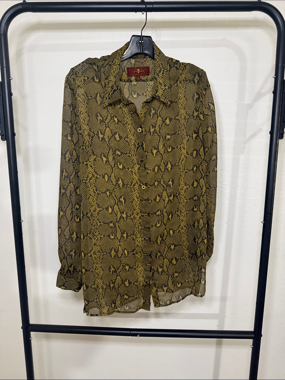 7 For All Mankind Black Snake-Print Button-Up Shirt 🖤💛